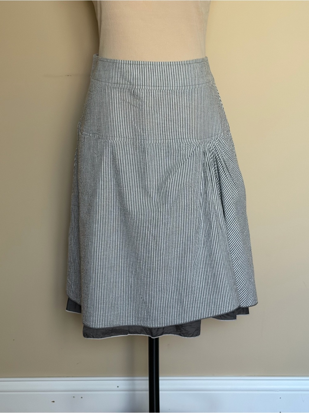 Gray and White Pinstripe A-Line Skirt